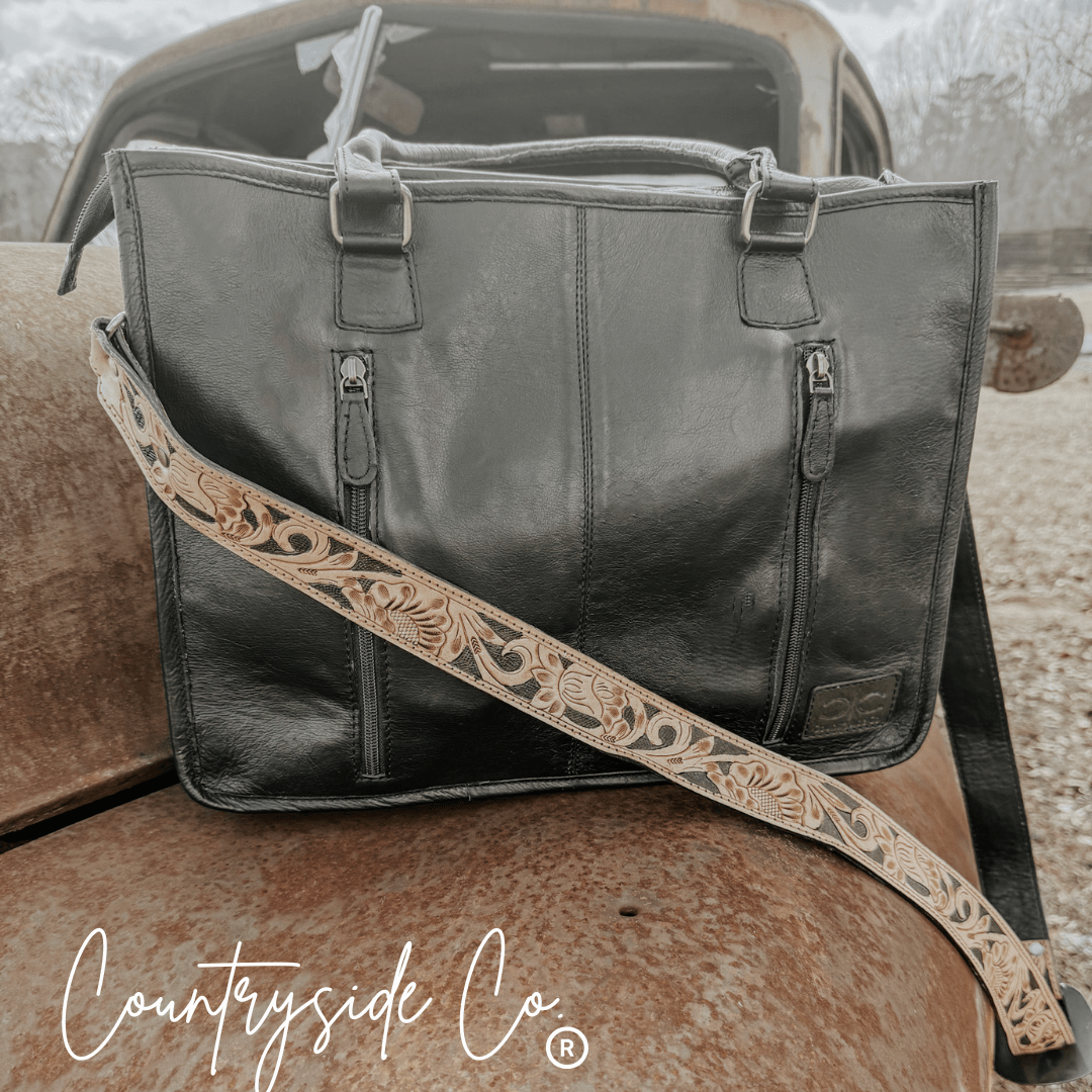 Panhandle Tooled Leather Cowhide Tote, Computer Bag, Purse - UnLaced Boutique