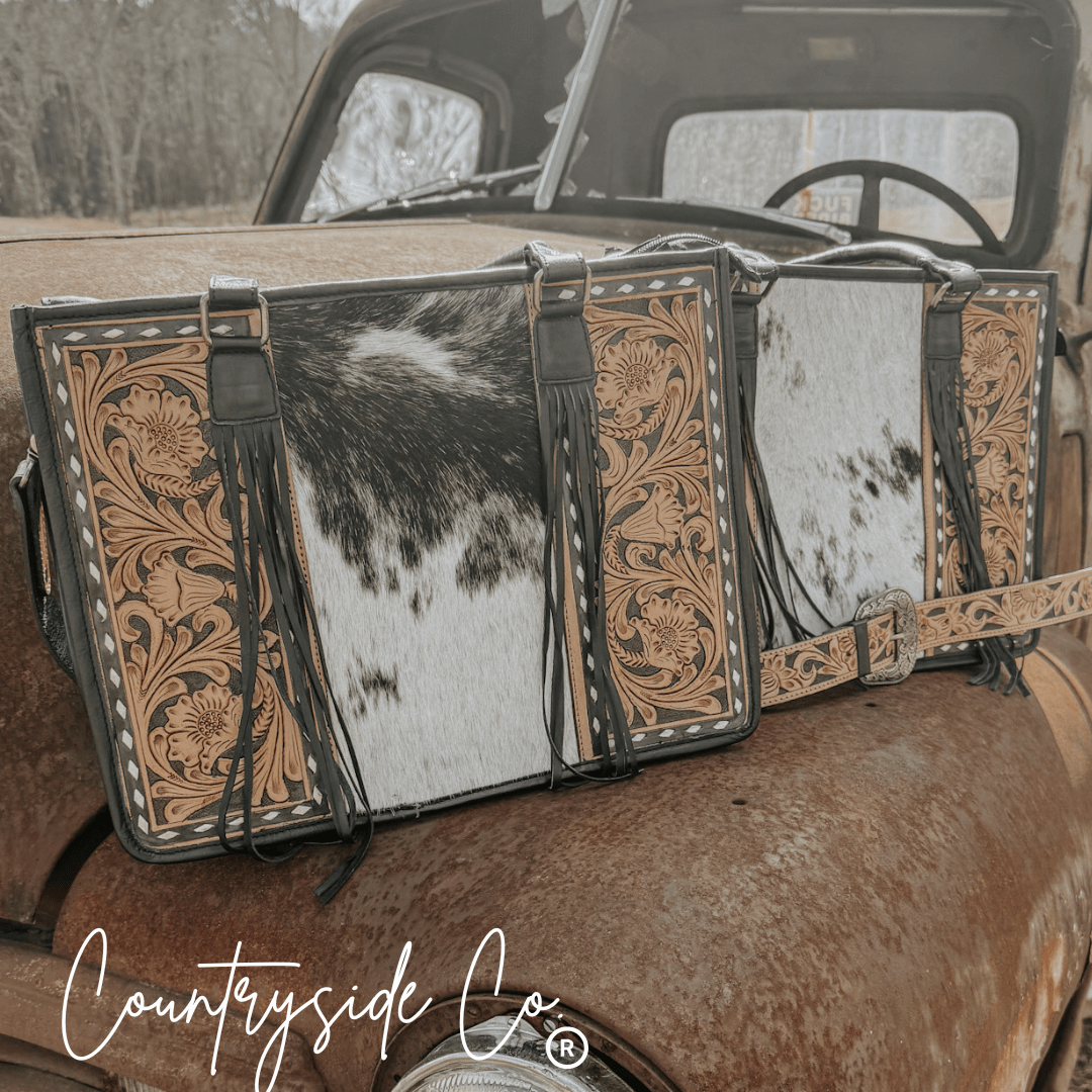Panhandle Tooled Leather Cowhide Tote, Computer Bag, Purse - UnLaced Boutique