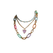 Pastel Link Chain Necklace with Heart Pendant Multi Color - UnLaced Boutique