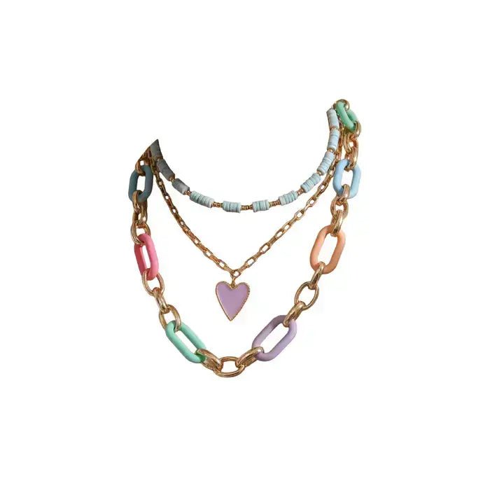 Pastel Link Chain Necklace with Heart Pendant Multi Color - UnLaced Boutique