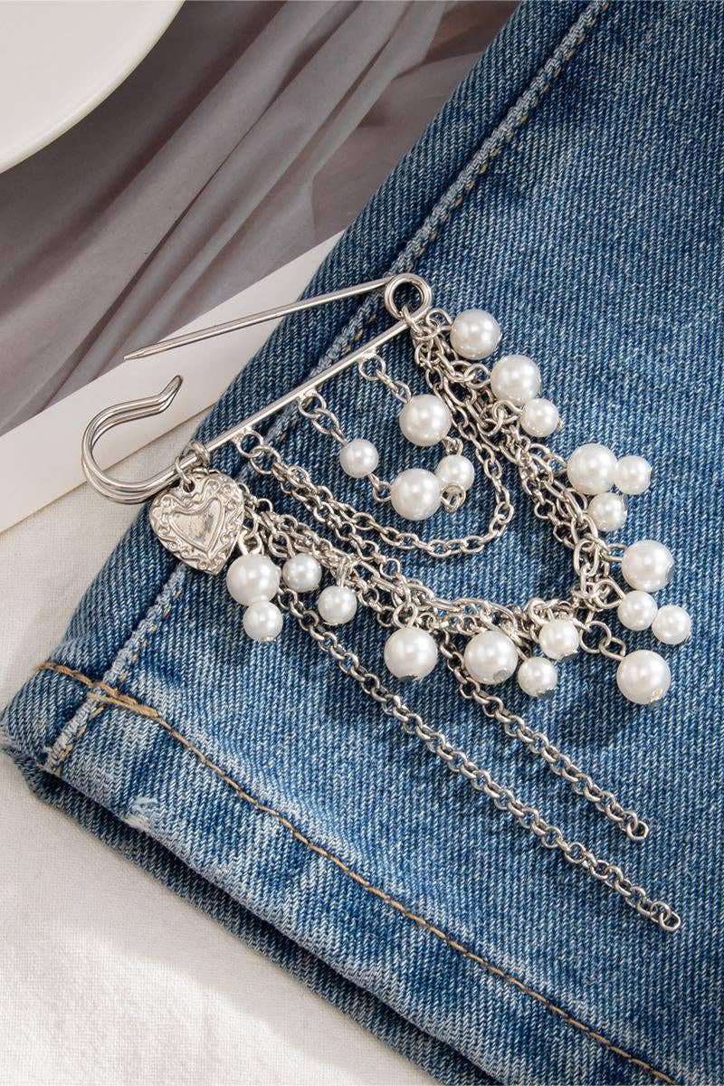 Pearl-Embellished Safety Pin Brooch - UnLaced Boutique