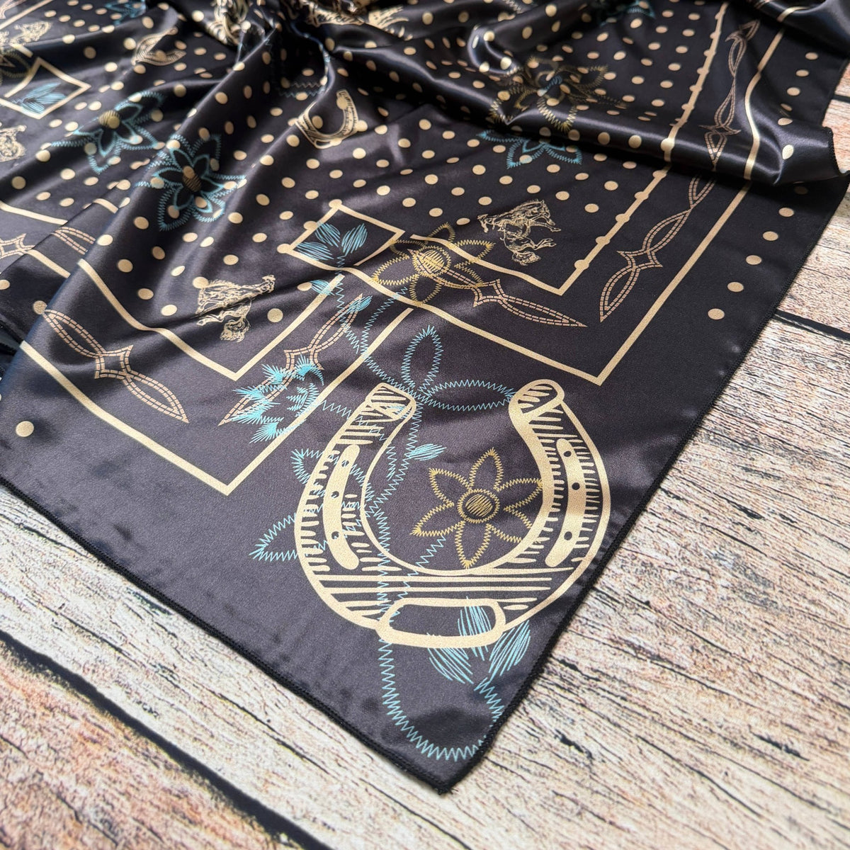 POLKA DOT BRONCO PRINT SILK SCARF 36X36 - Black/Khaki - UnLaced Boutique