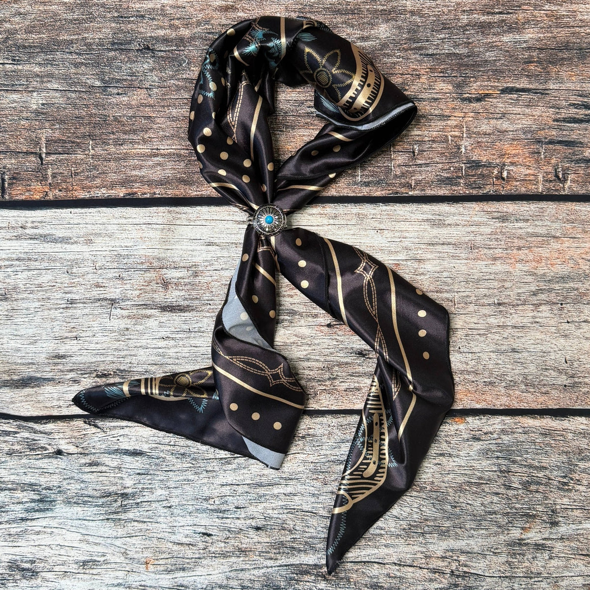 POLKA DOT BRONCO PRINT SILK SCARF 36X36 - Black/Khaki - UnLaced Boutique