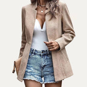 PRE - ORDER Striped Pattern Mock Neck Open Front Long Sleeve Blazer - UnLaced Boutique