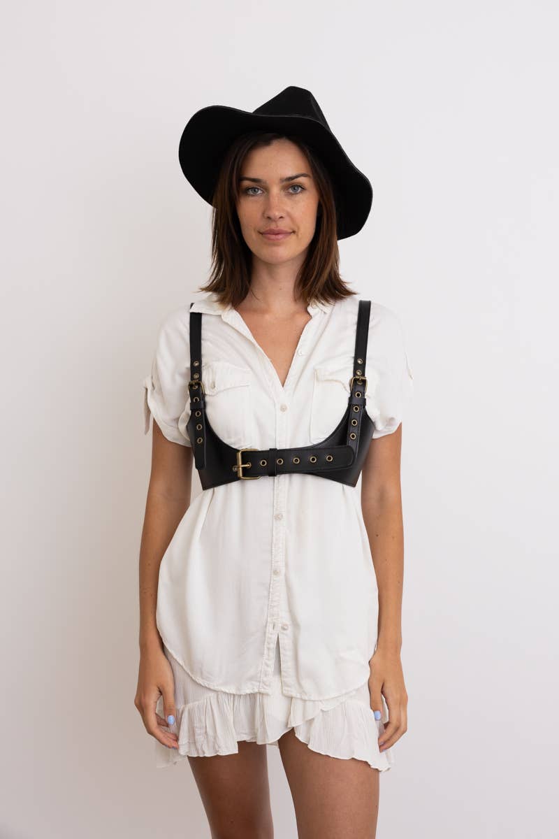 🖤 Punk Style Black Leather Harness Belt - Adjustable Straps - UnLaced Boutique