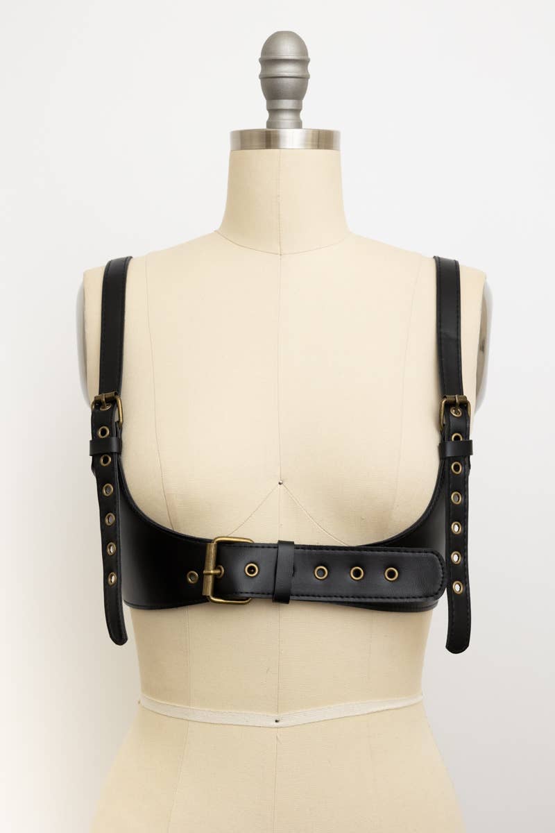 🖤 Punk Style Black Leather Harness Belt - Adjustable Straps - UnLaced Boutique