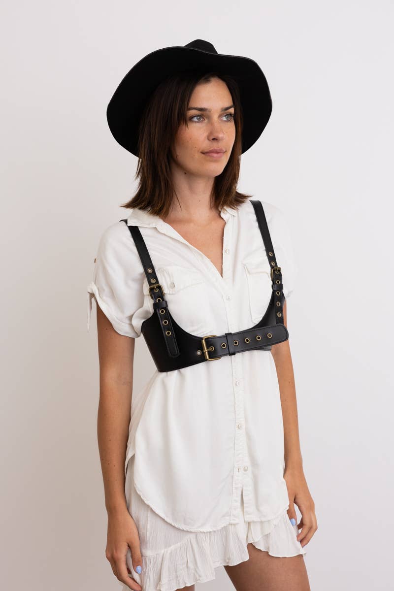 🖤 Punk Style Black Leather Harness Belt - Adjustable Straps - UnLaced Boutique