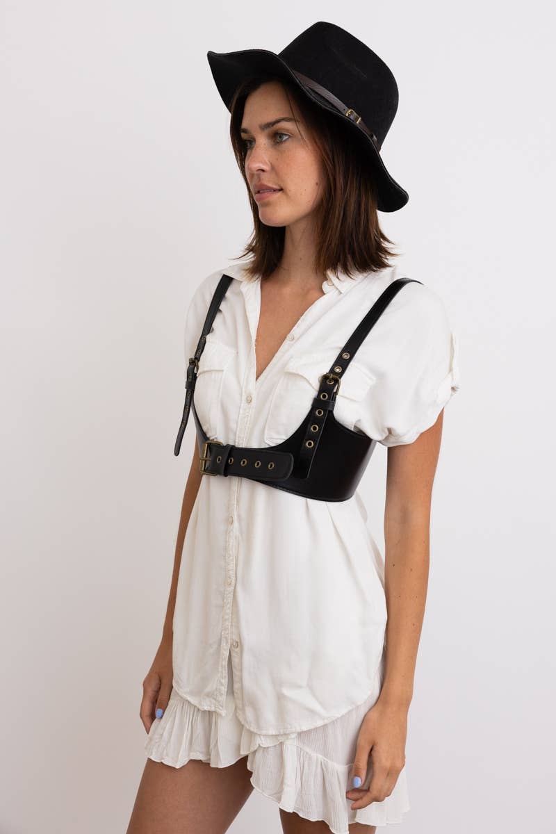 🖤 Punk Style Black Leather Harness Belt - Adjustable Straps - UnLaced Boutique