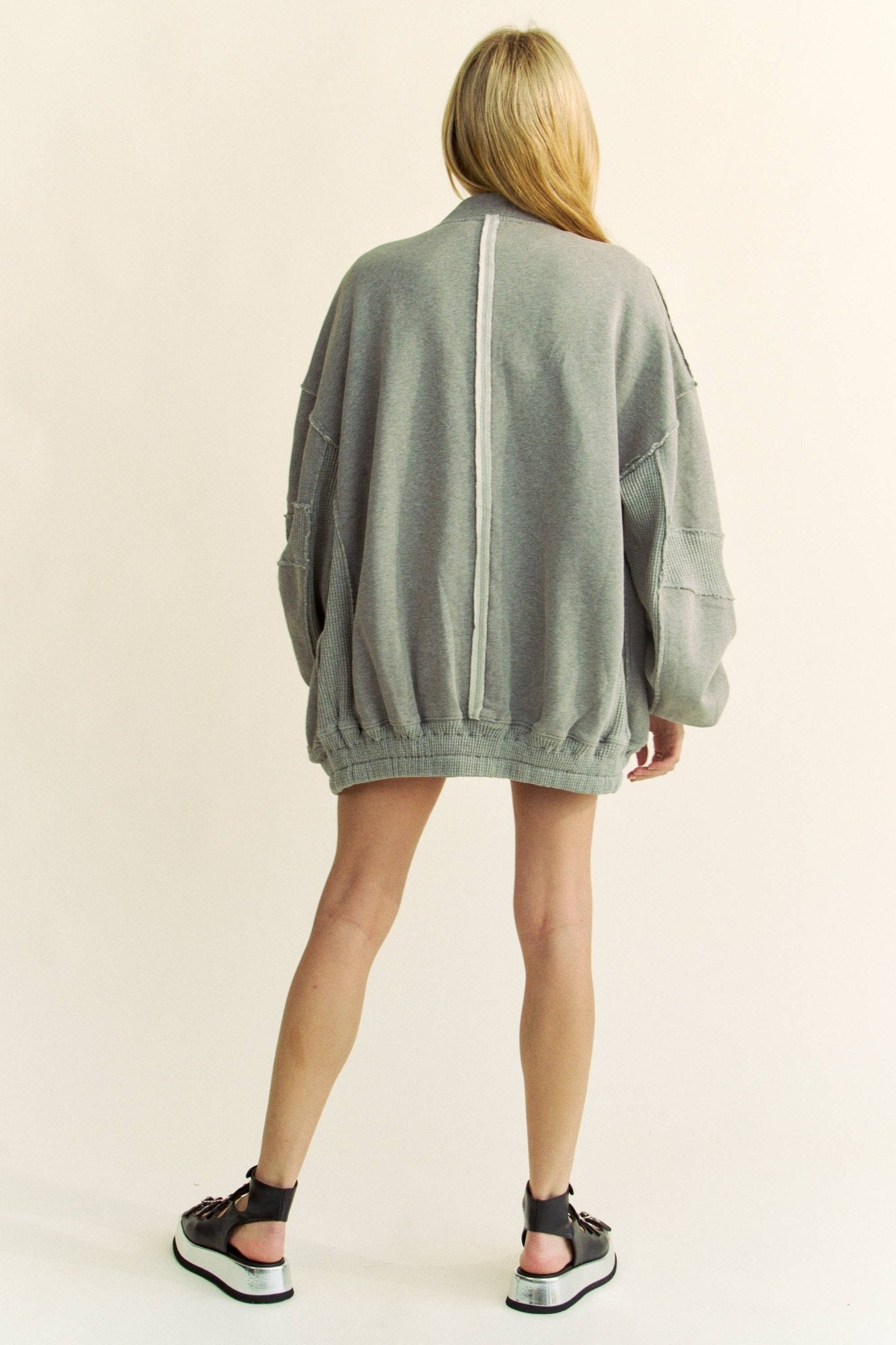 RAW EDGE WAFFLE FRAMED ZIP FRONT FLEECE JACKET - UnLaced Boutique