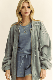 RAW EDGE WAFFLE FRAMED ZIP FRONT FLEECE JACKET - UnLaced Boutique