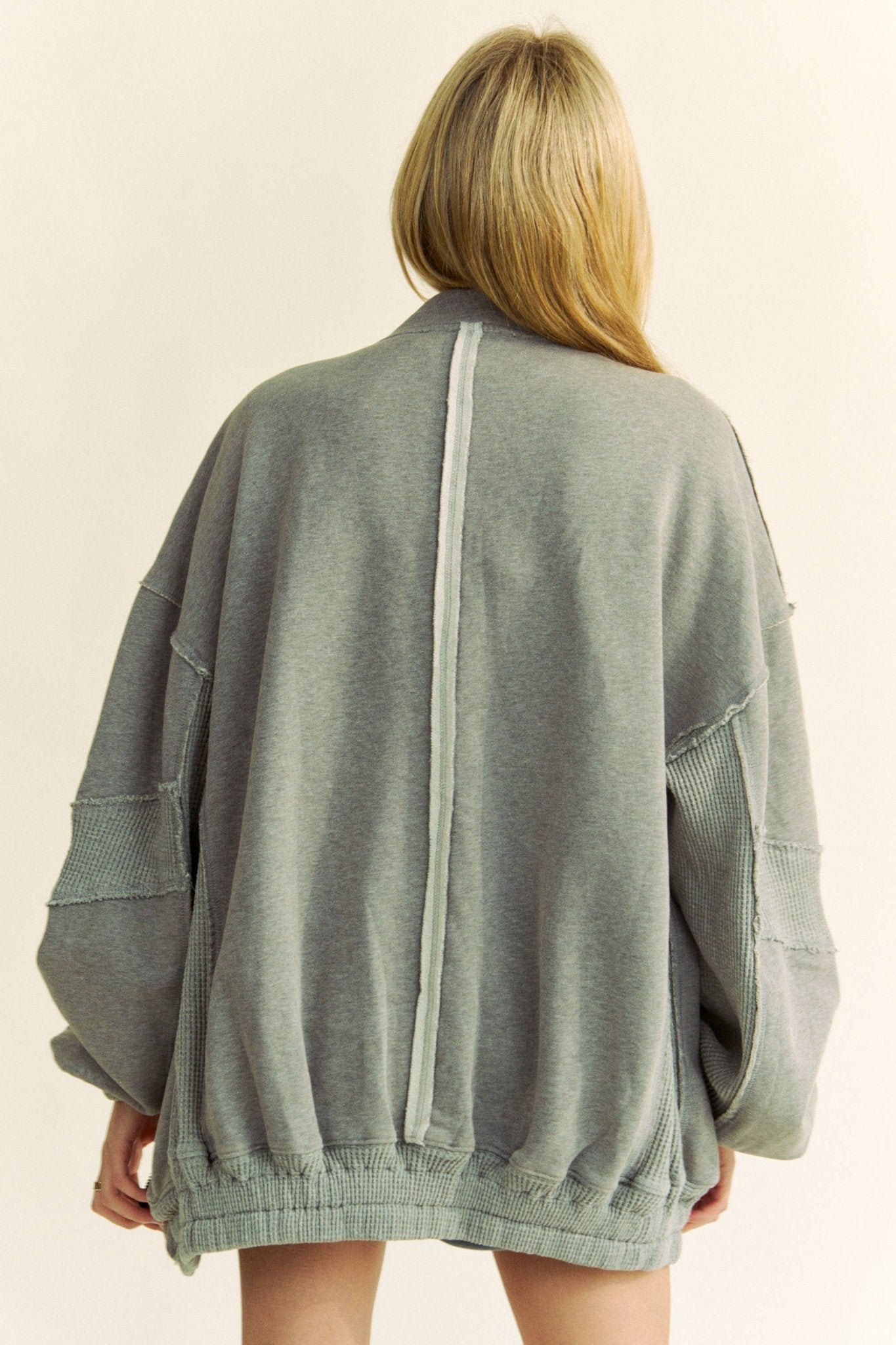 RAW EDGE WAFFLE FRAMED ZIP FRONT FLEECE JACKET - UnLaced Boutique