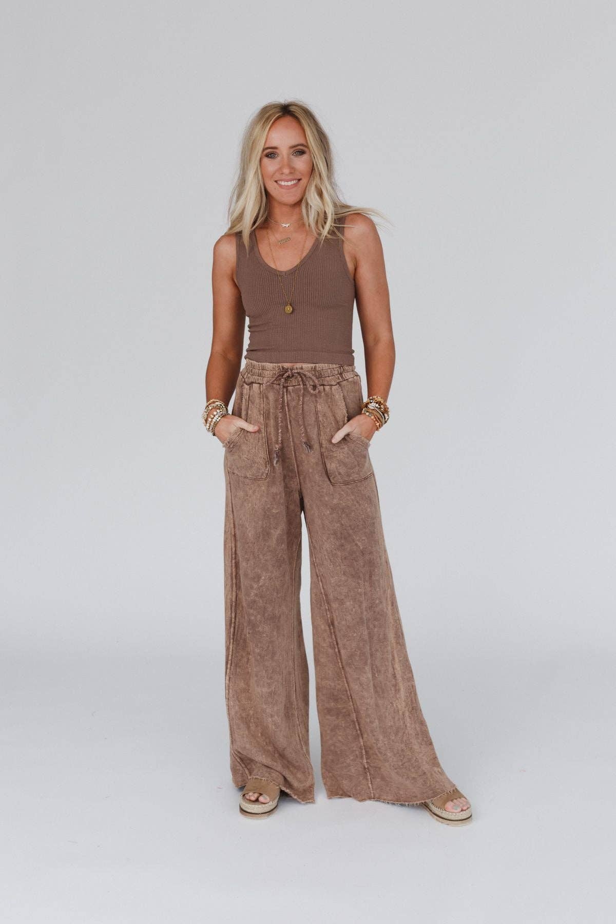 Relaxing Robin Wide Leg Pant - New Mocha - UnLaced Boutique