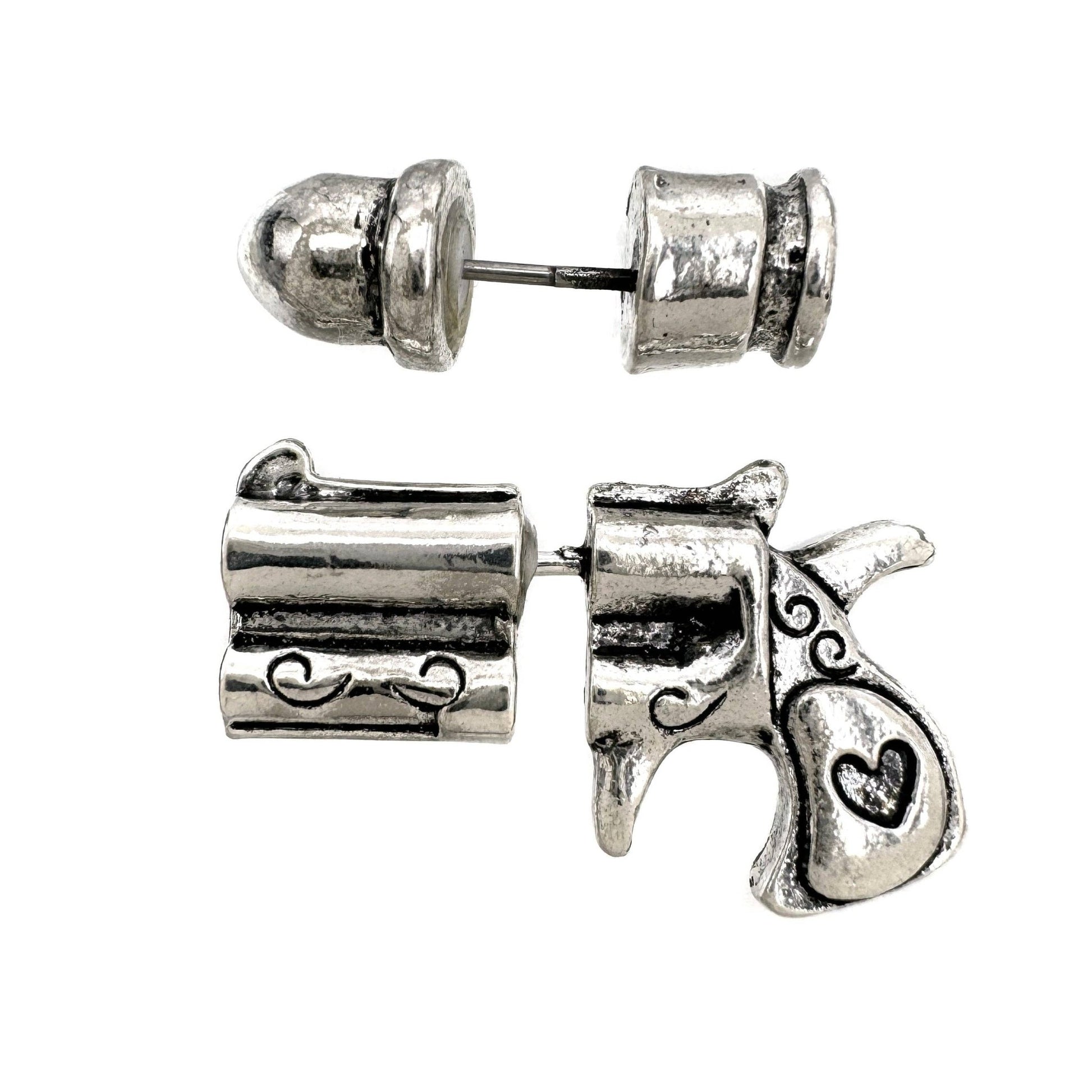 Revolver Pistol Gun and Bullet Stud Earrings - UnLaced Boutique