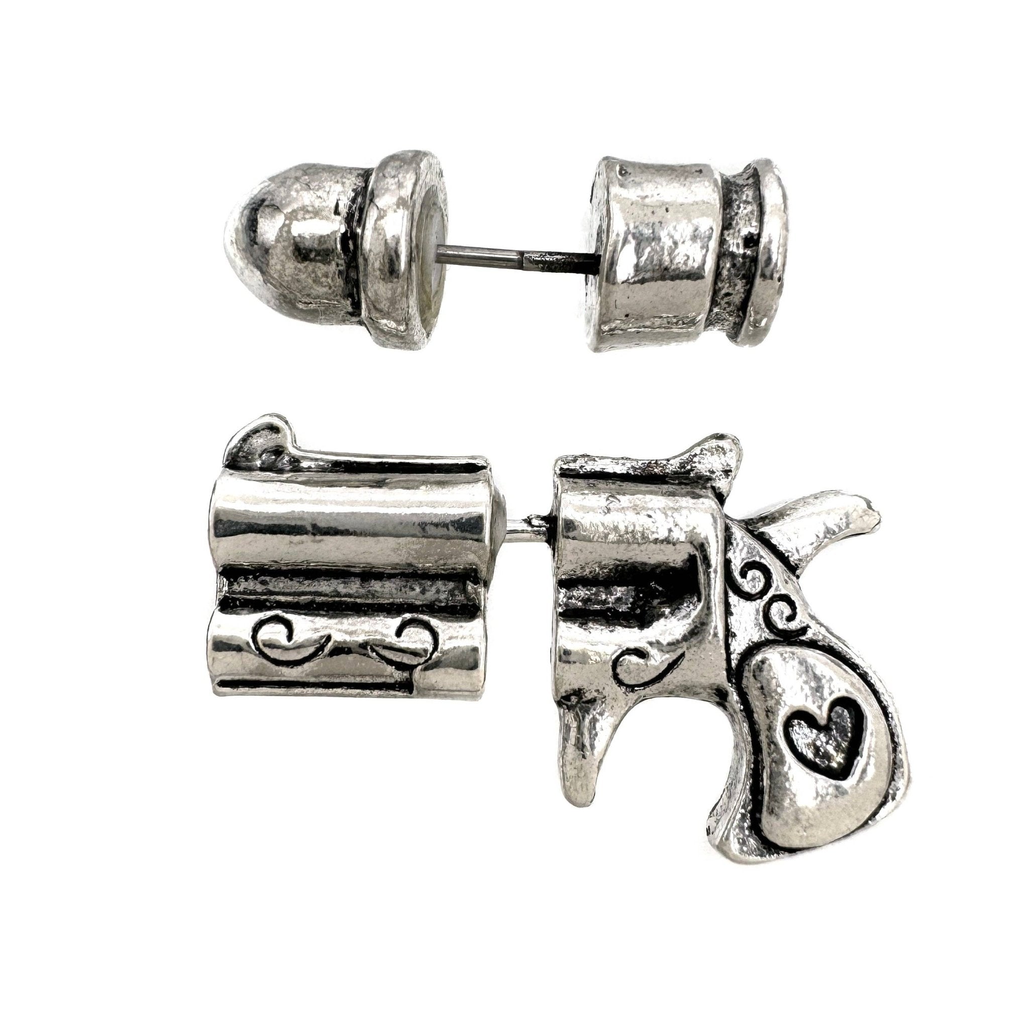 Revolver Pistol Gun and Bullet Stud Earrings - UnLaced Boutique