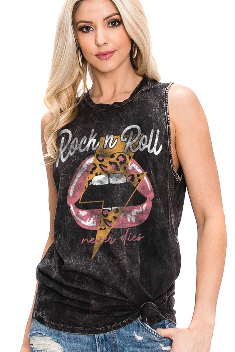 ROCK AND ROLL NEVER DIES GRAPHIC TANK TOP - UnLaced Boutique