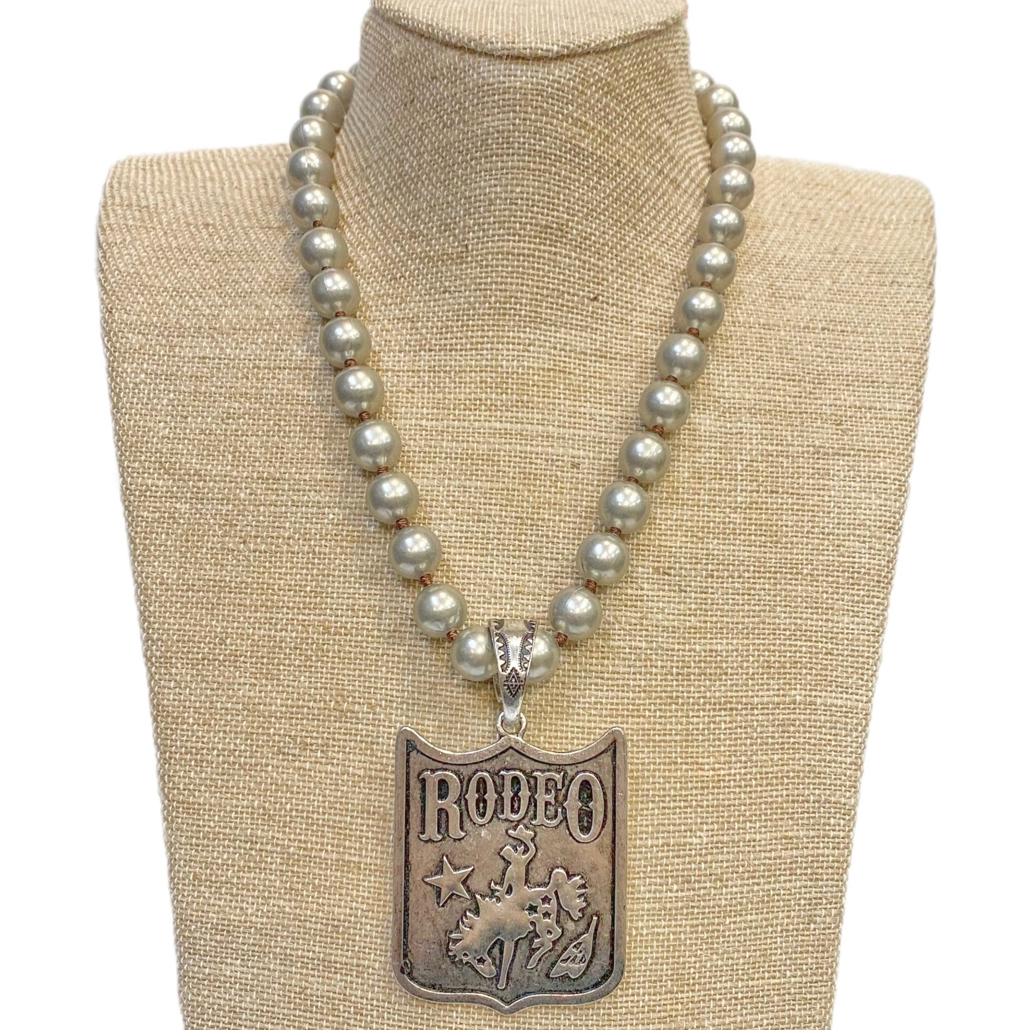 Rodeo (Horse Rider) Pendant on Faux Navajo Pearl Necklace - UnLaced Boutique