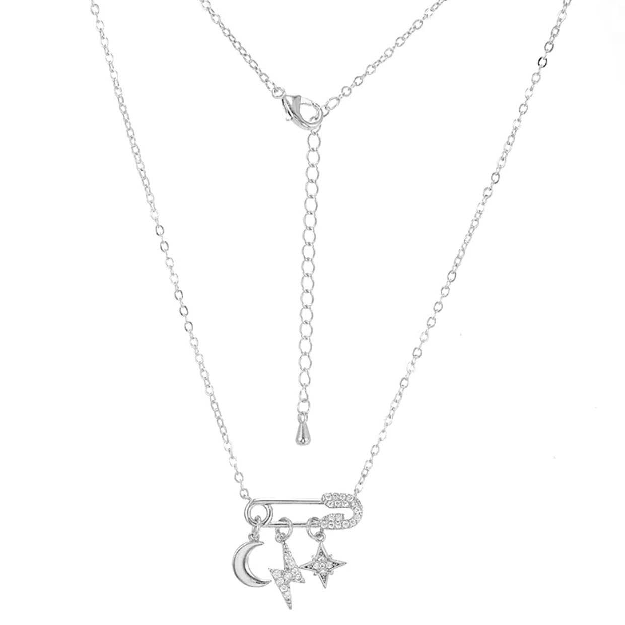 Safety Pin with Charms Necklace - UnLaced Boutique