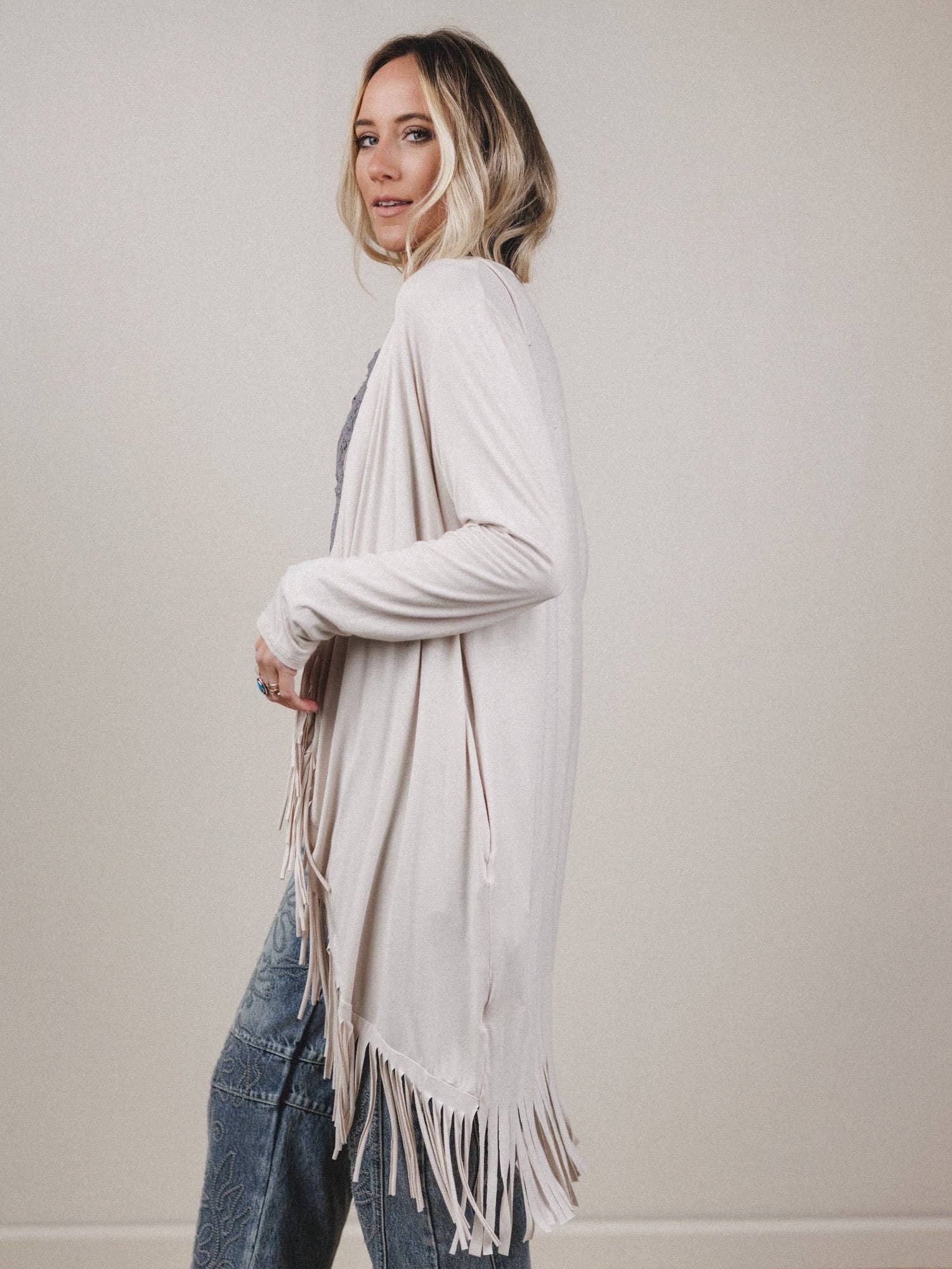 Showstopper Fringe Cardigan - Oat - UnLaced Boutique