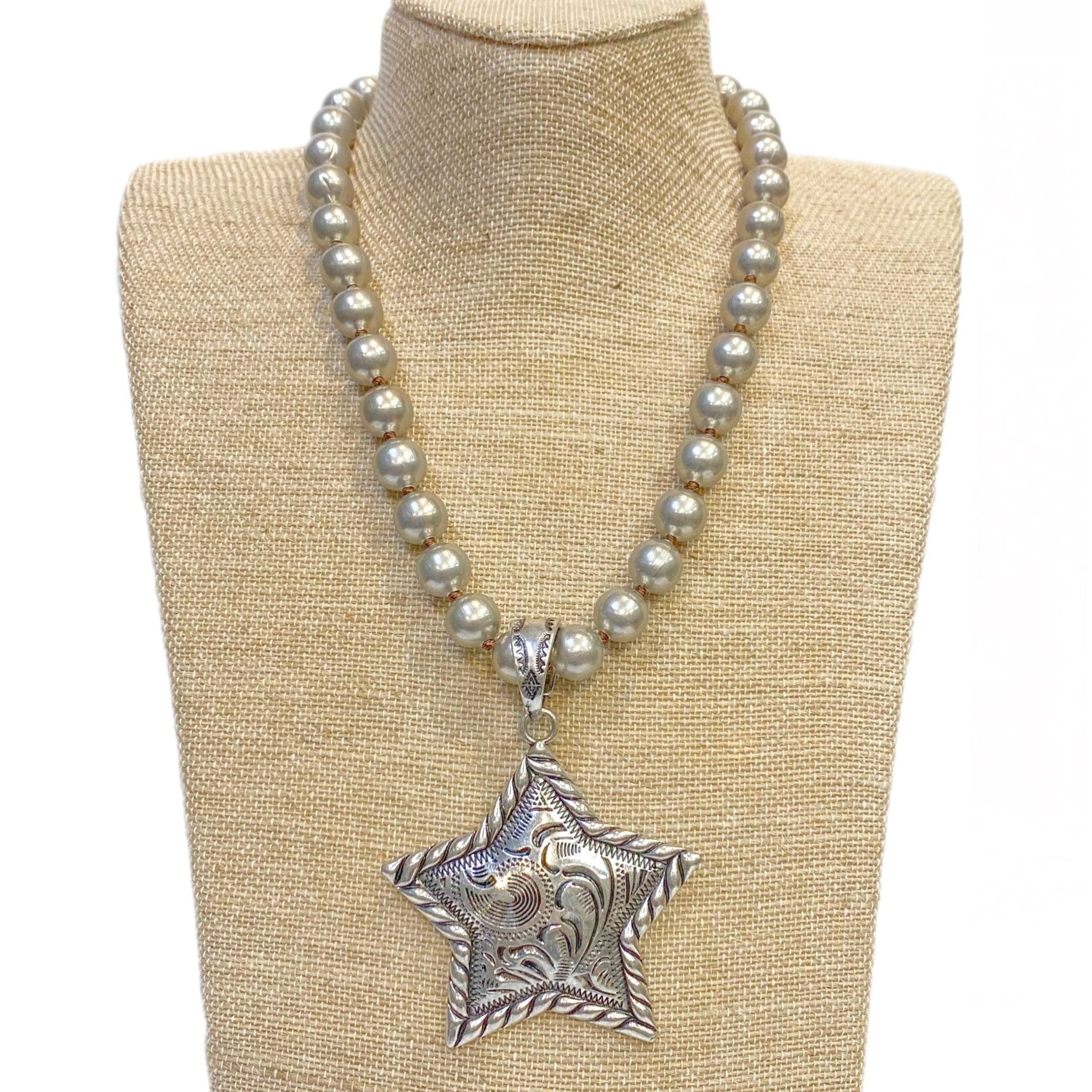 Silver Metal Star Pendant on Faux Navajo Pearl Necklace - UnLaced Boutique