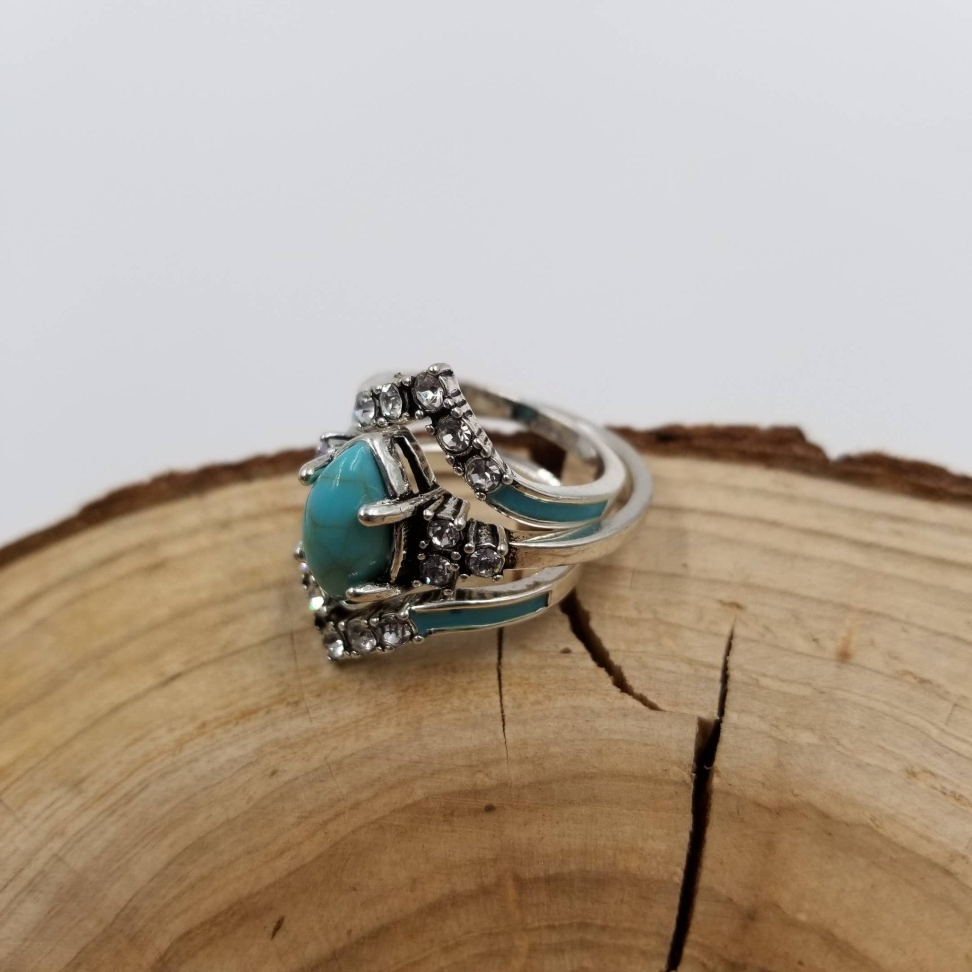 Silver Vintage Turquoise & Diamond Ring Set Of 3 - UnLaced Boutique
