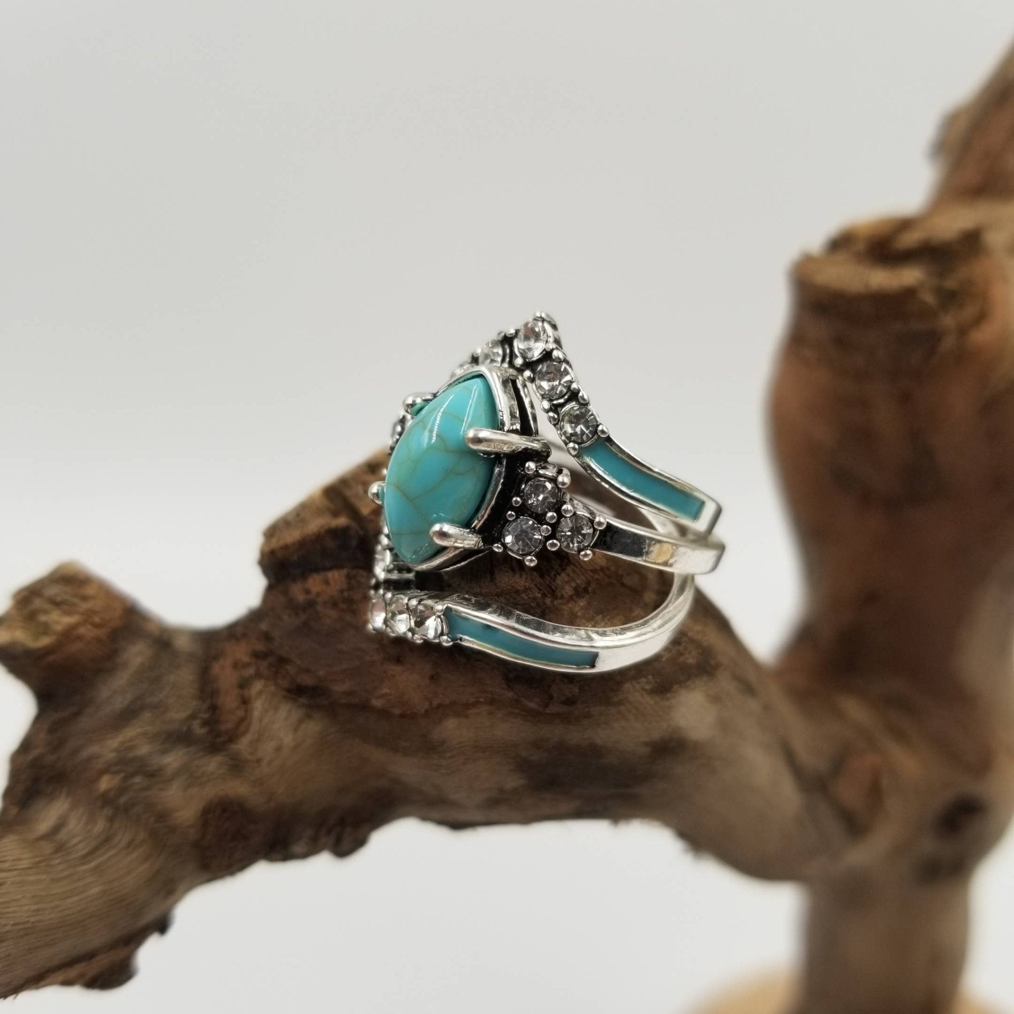 Silver Vintage Turquoise & Diamond Ring Set Of 3 - UnLaced Boutique
