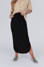 So Comfy Drawstring Maxi Skirt - Black - UnLaced Boutique