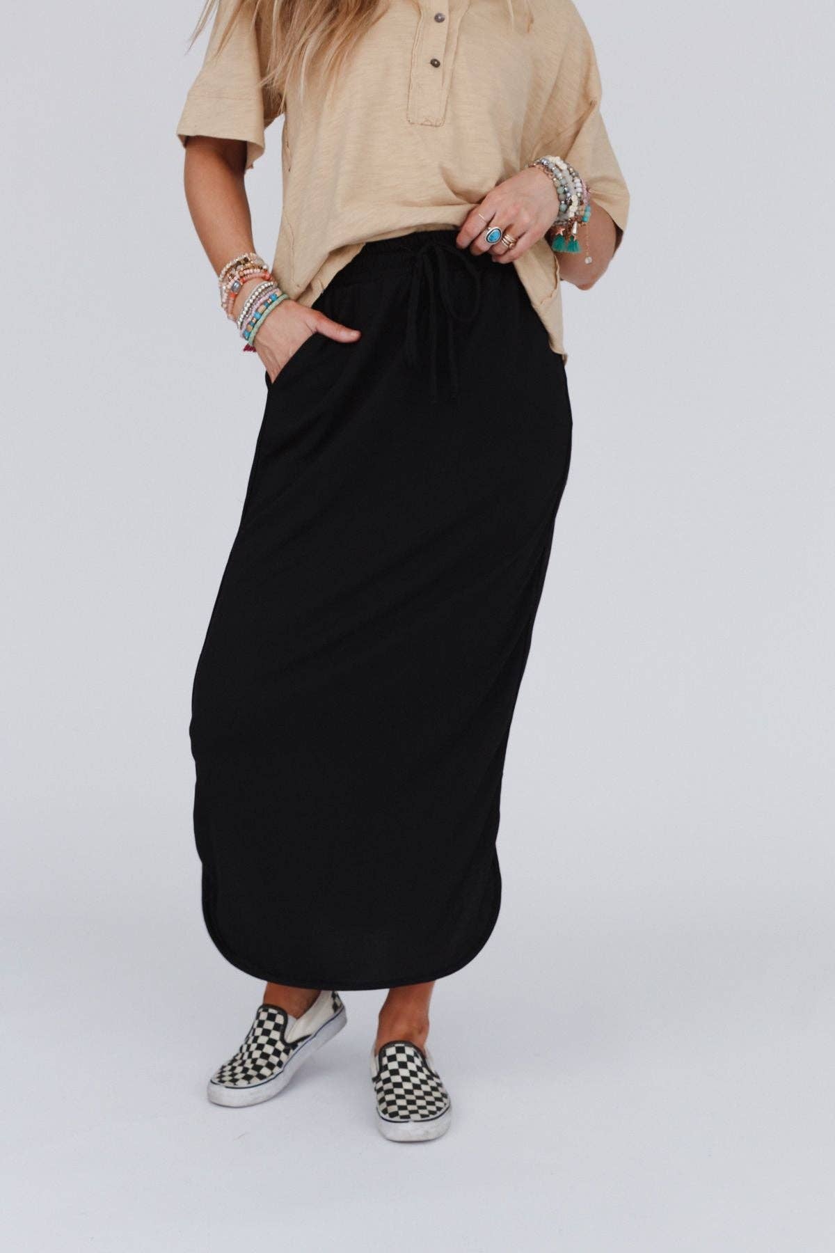 So Comfy Drawstring Maxi Skirt - Black - UnLaced Boutique