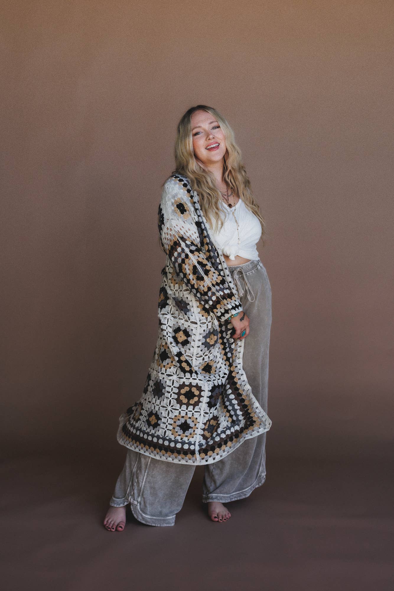 Soulful Wanderer Crochet Duster - Grey Multi - UnLaced Boutique