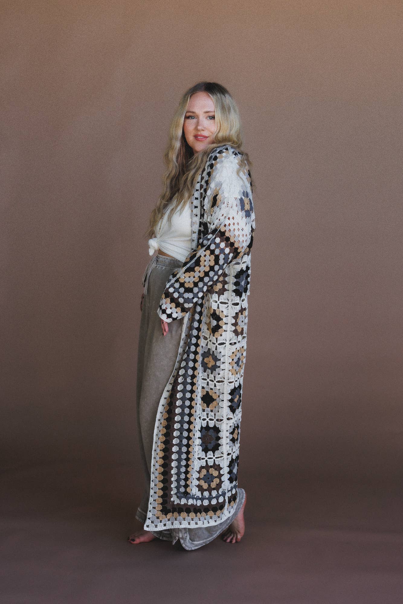 Soulful Wanderer Crochet Duster - Grey Multi - UnLaced Boutique
