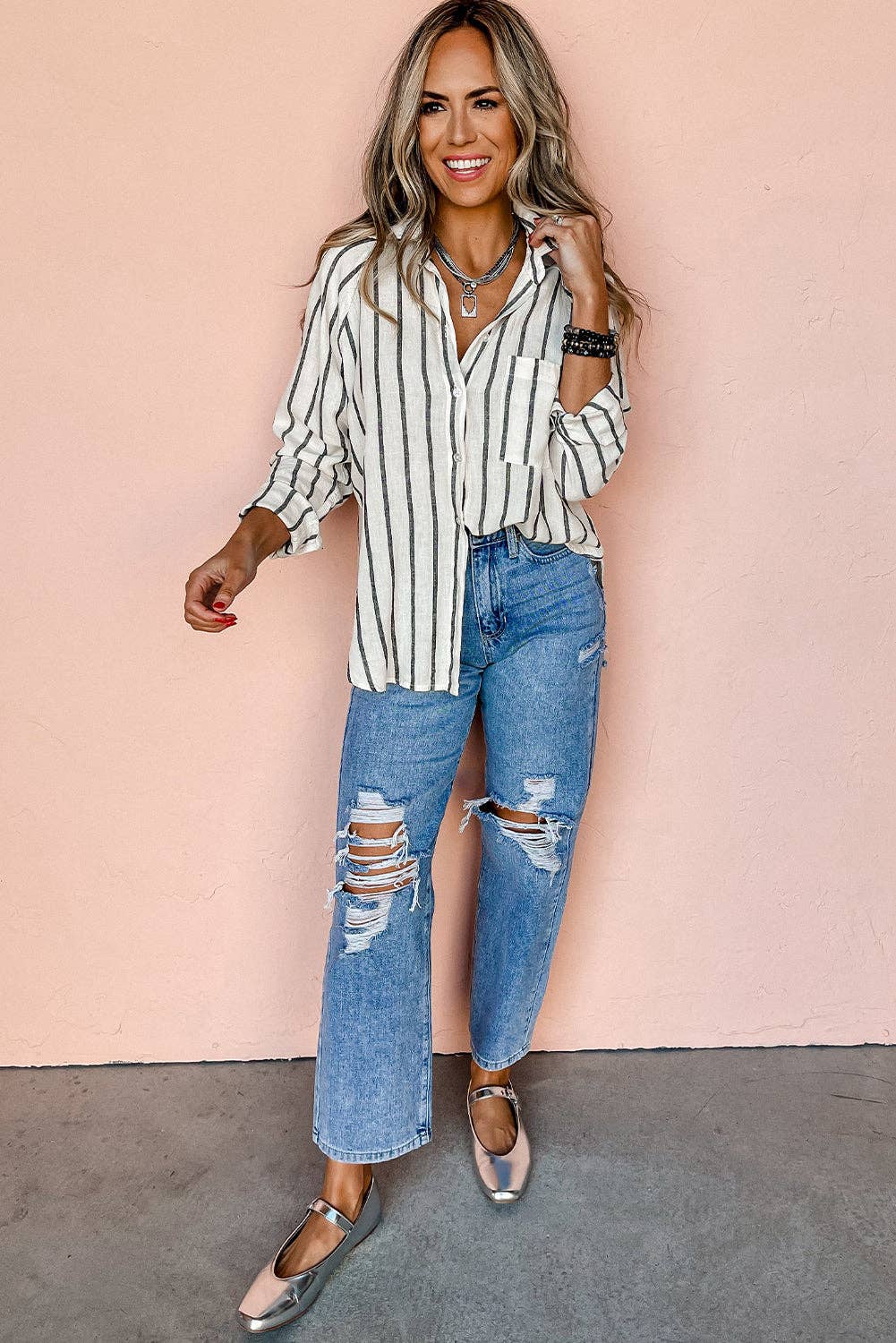 Stripe Chest Pocket Buttoned Oversized Shirt - UnLaced Boutique