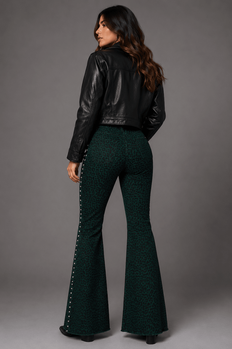Studded Leopard Bell Bottom Jean - UnLaced Boutique