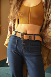Suede Antique Gold Western Buckle Belt - UnLaced Boutique