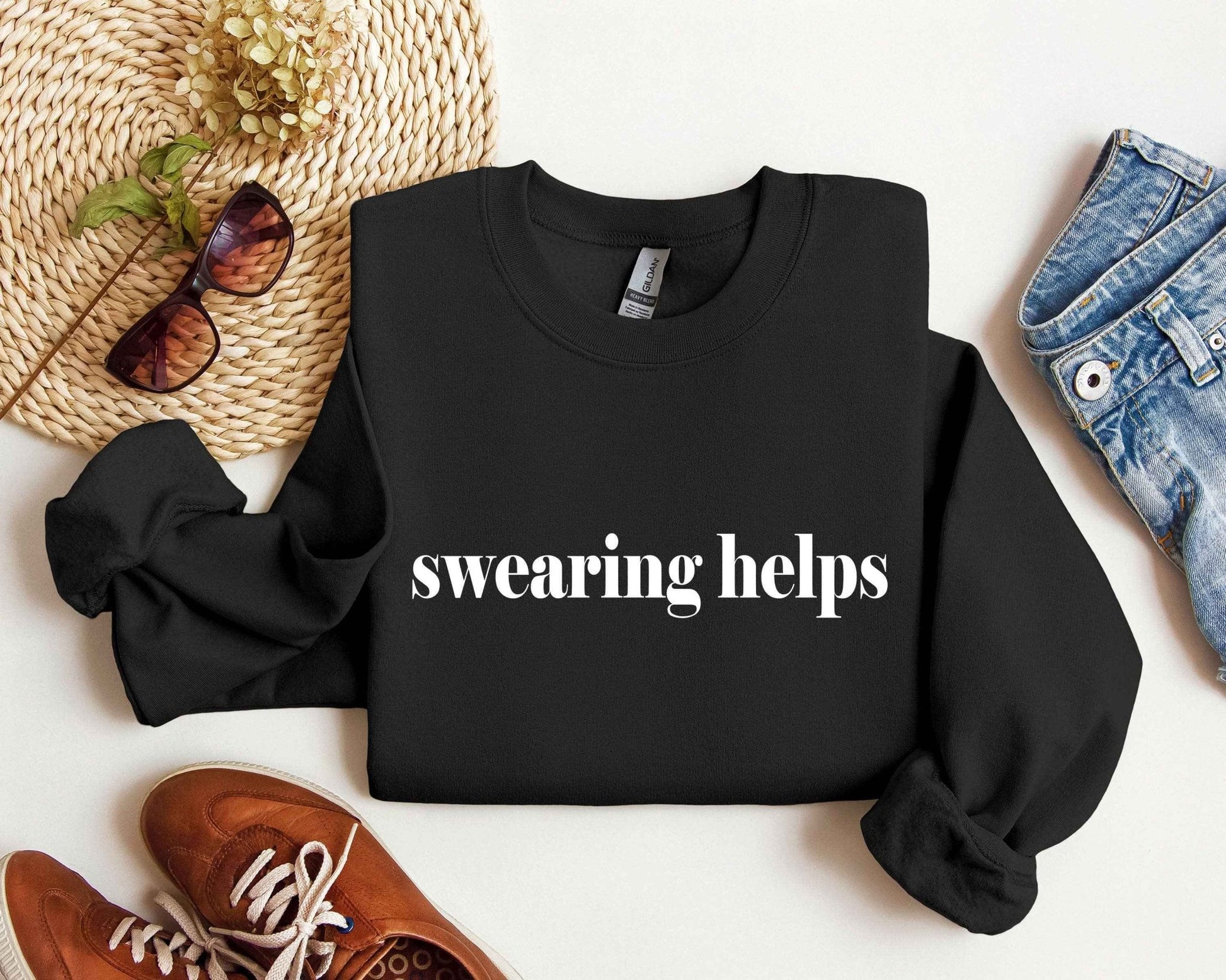 Swearing Helps Funny Sarcastic College Sweatshirt - UnLaced Boutique