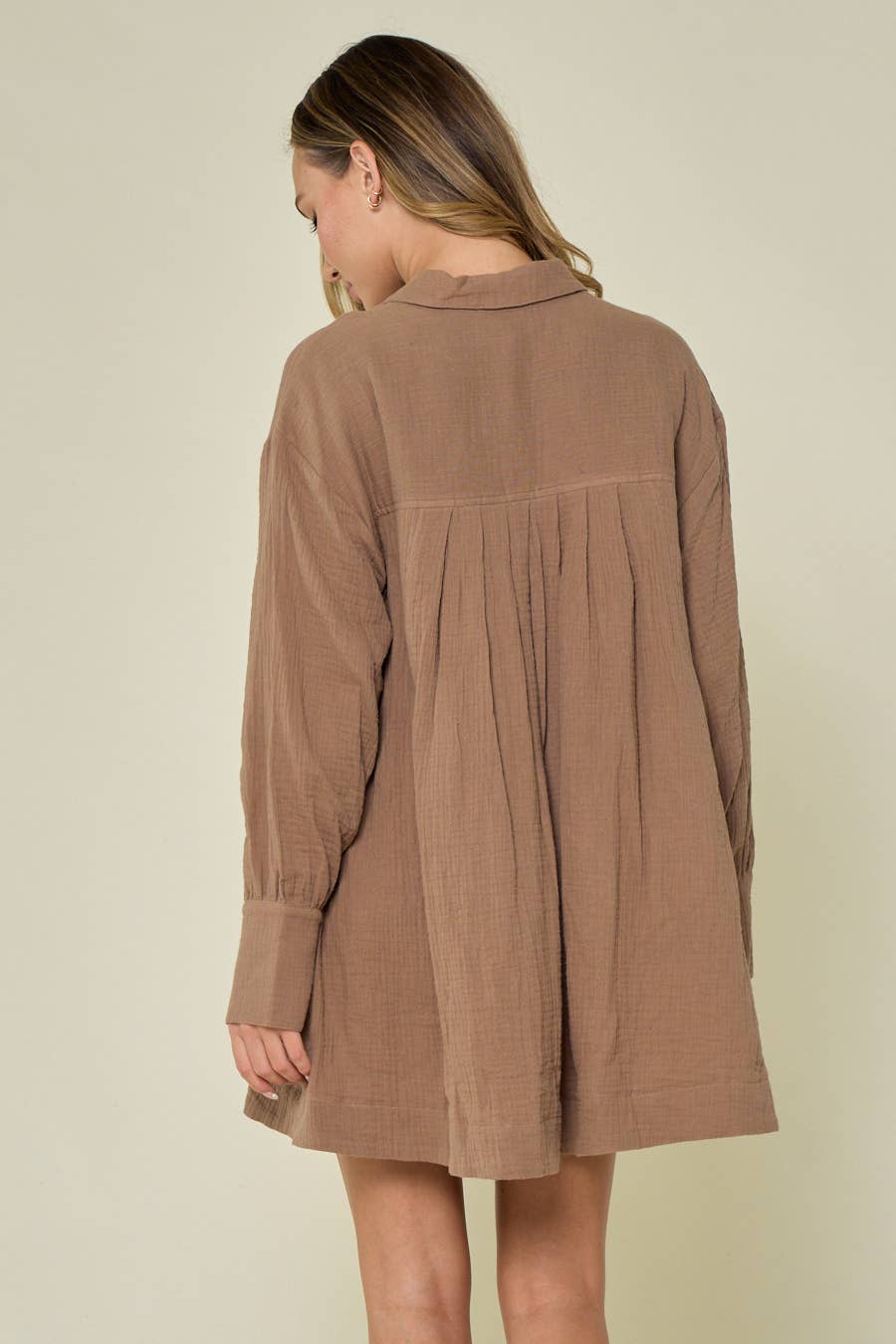TAN BUTTON DOWN FALL STYLE SHIRT DRESS WITH PLEATS - UnLaced Boutique