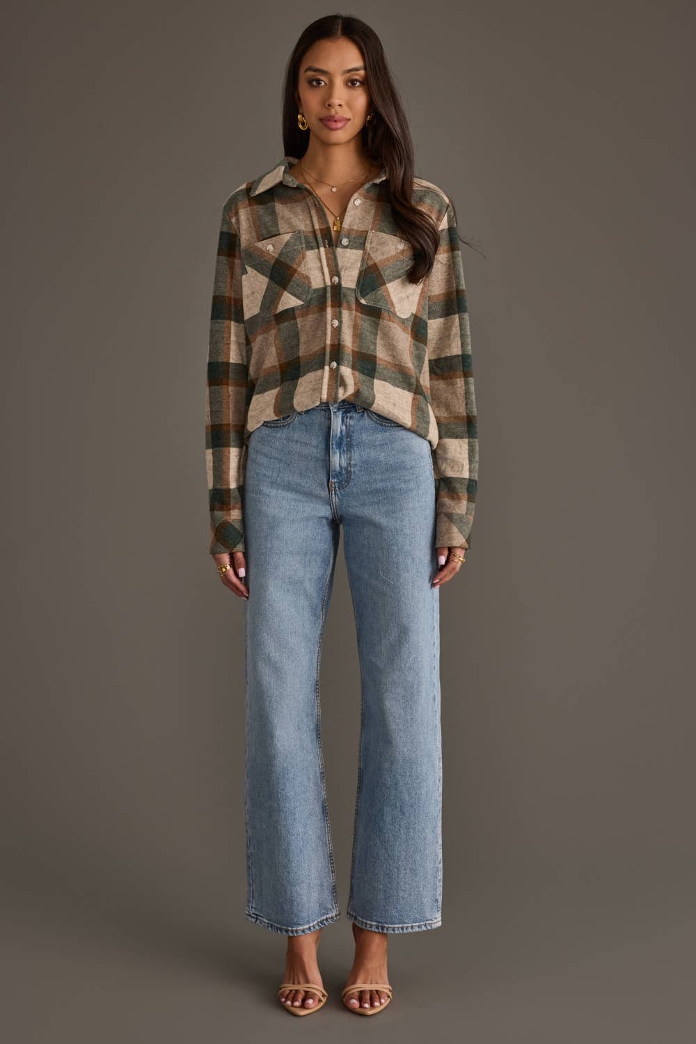 Tan, Dk. Green & Rust Plaid Button Up - UnLaced Boutique