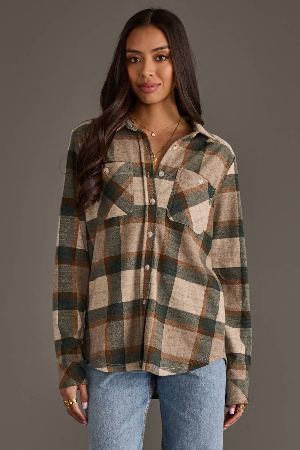 Tan, Dk. Green & Rust Plaid Button Up - UnLaced Boutique