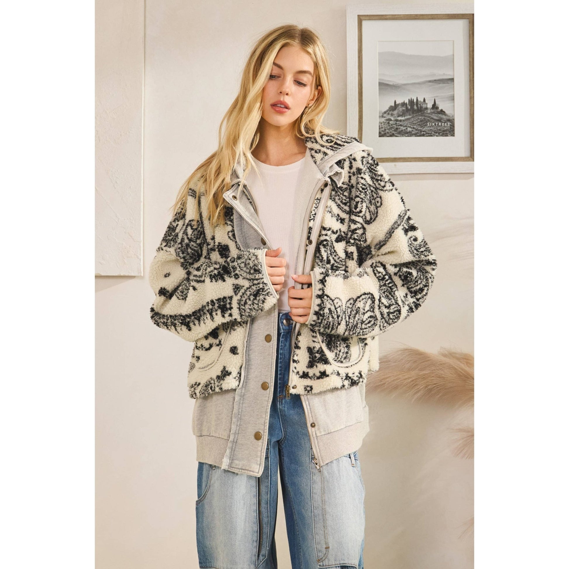 TERRY FLEECE MIX ZIP FRONT JACKET - UnLaced Boutique