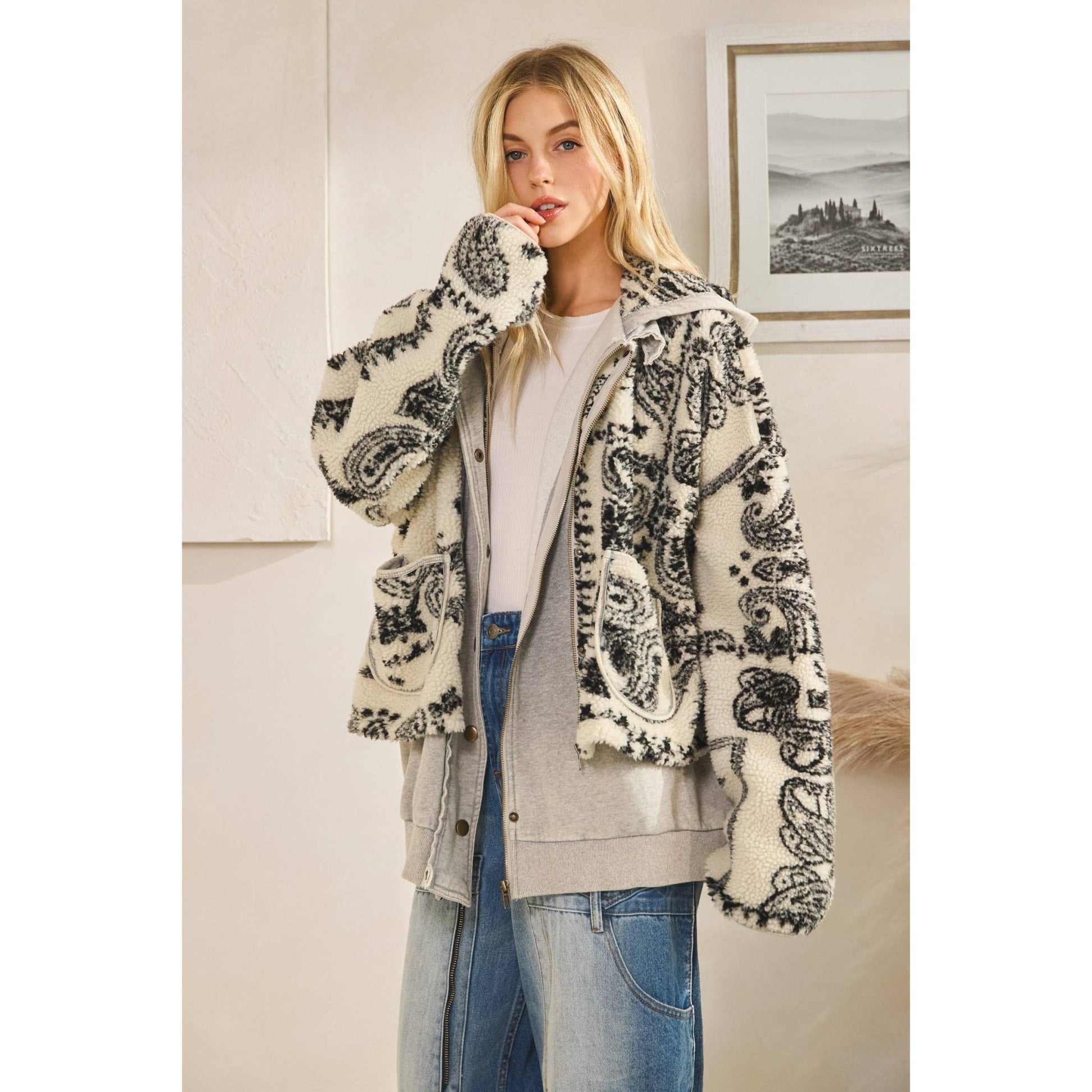 TERRY FLEECE MIX ZIP FRONT JACKET - UnLaced Boutique