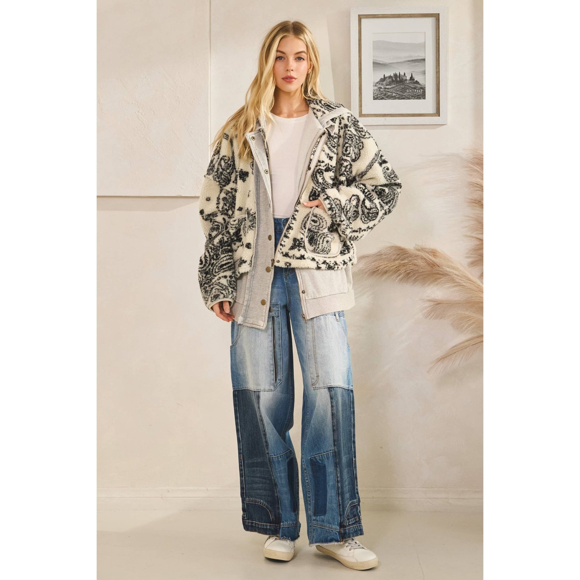 TERRY FLEECE MIX ZIP FRONT JACKET - UnLaced Boutique