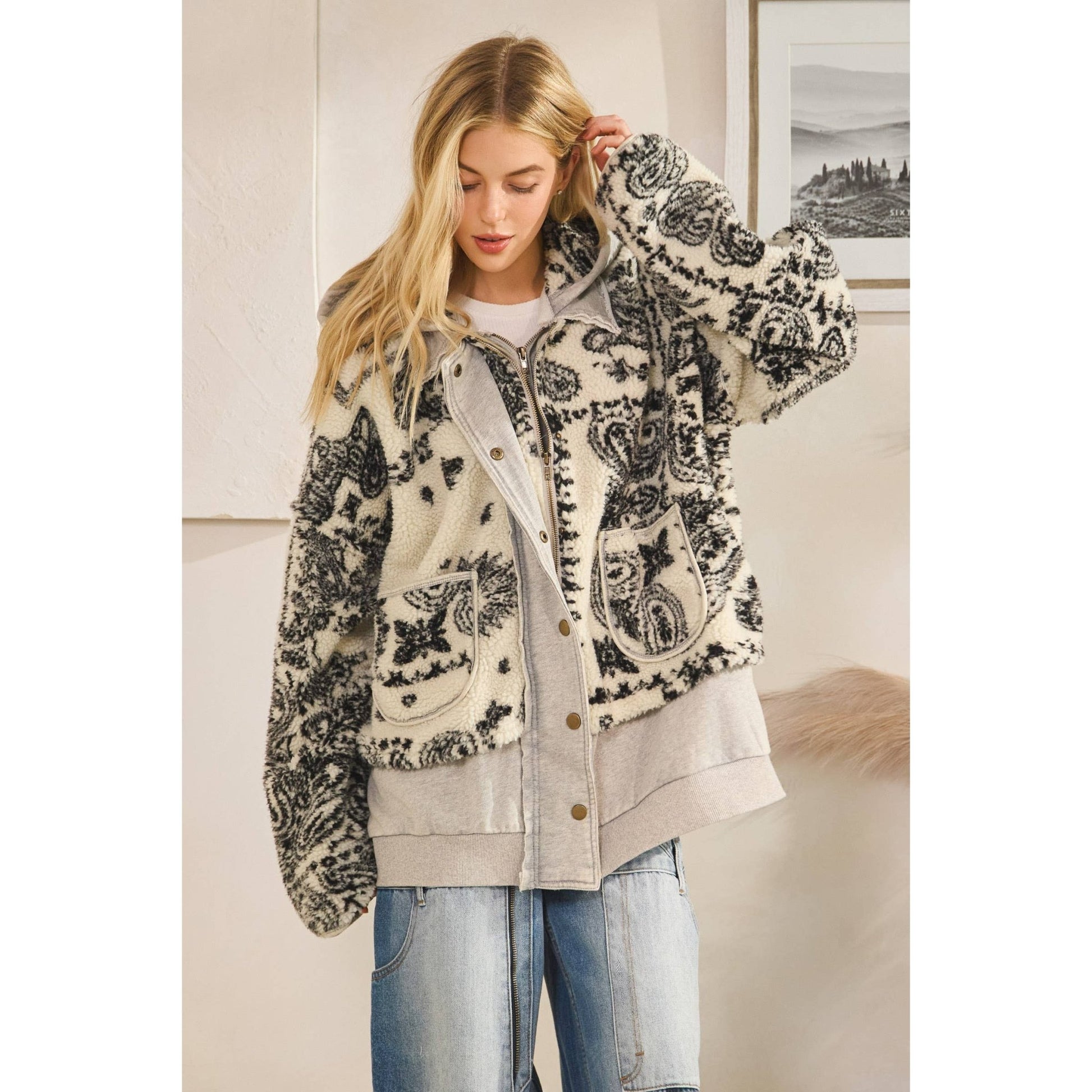 TERRY FLEECE MIX ZIP FRONT JACKET - UnLaced Boutique