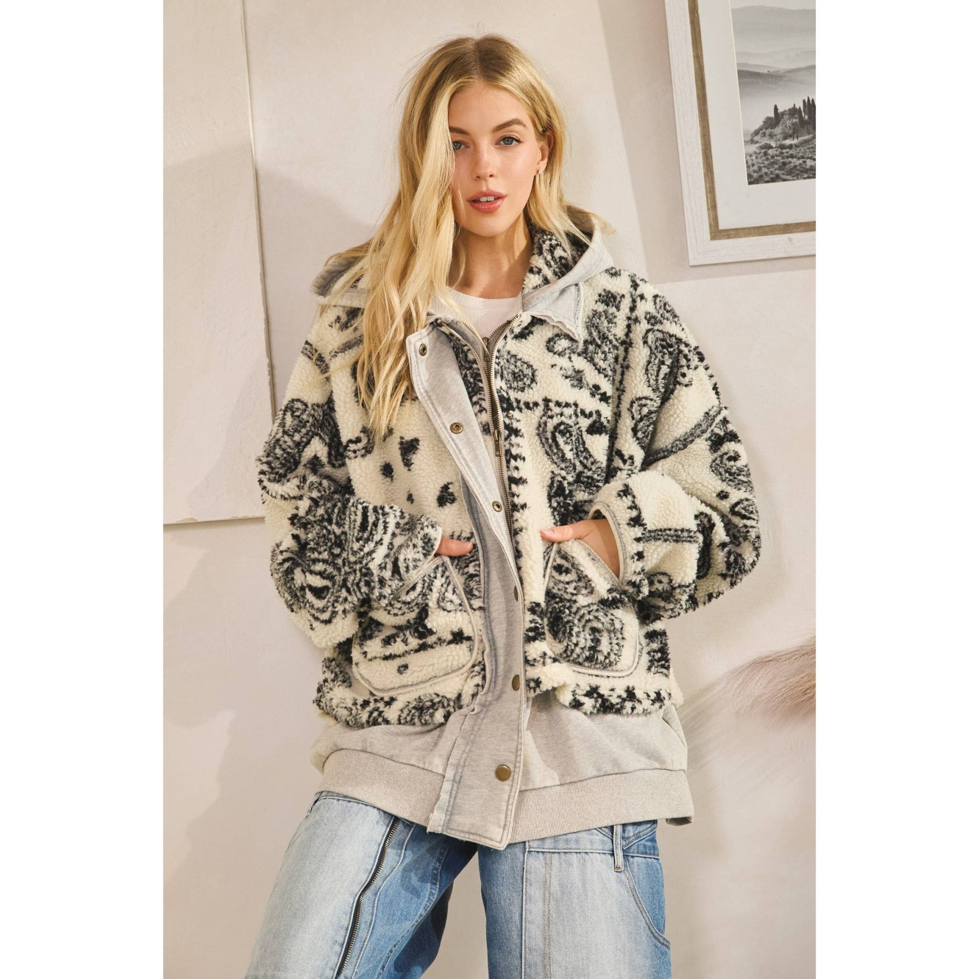 TERRY FLEECE MIX ZIP FRONT JACKET - UnLaced Boutique