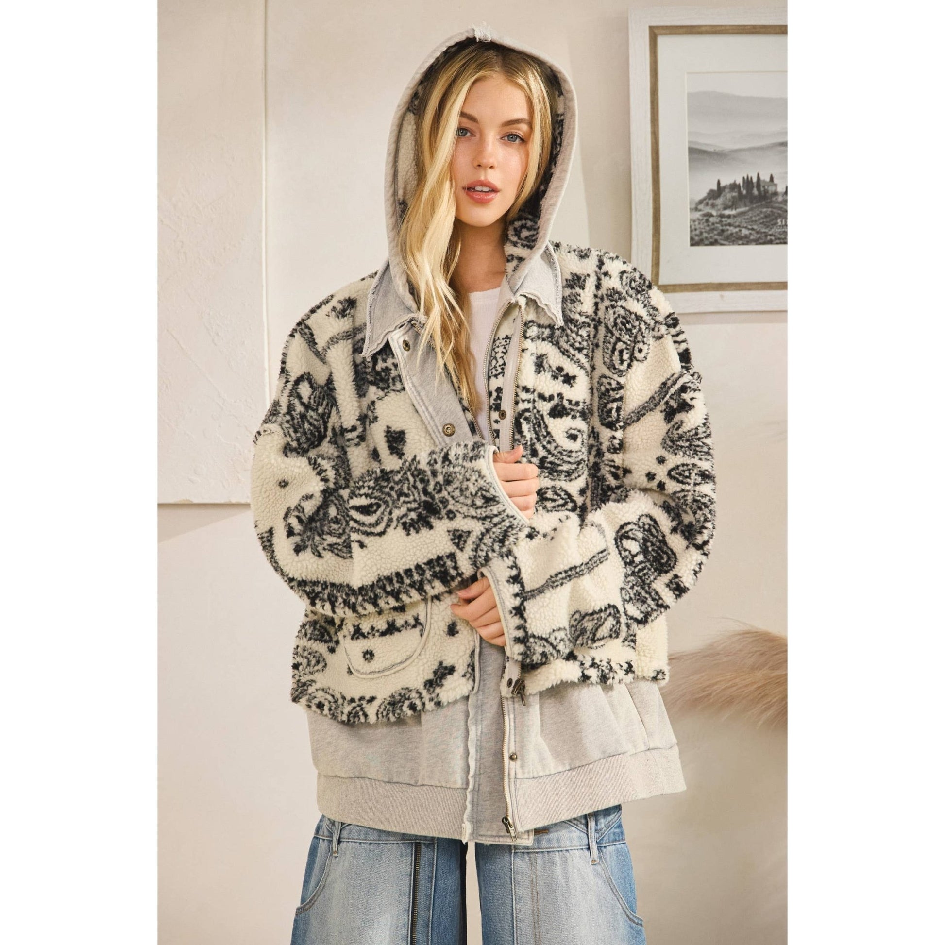 TERRY FLEECE MIX ZIP FRONT JACKET - UnLaced Boutique