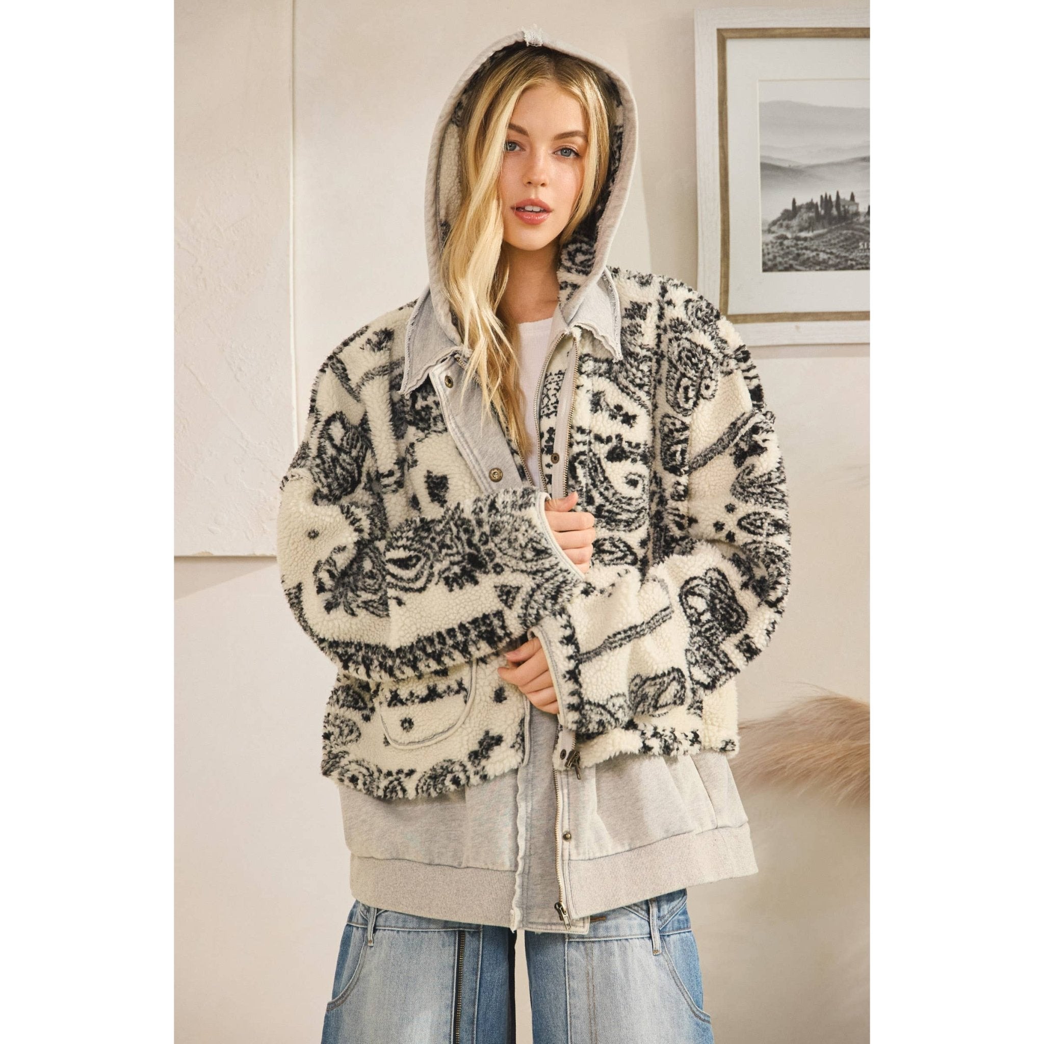 TERRY FLEECE MIX ZIP FRONT JACKET - UnLaced Boutique