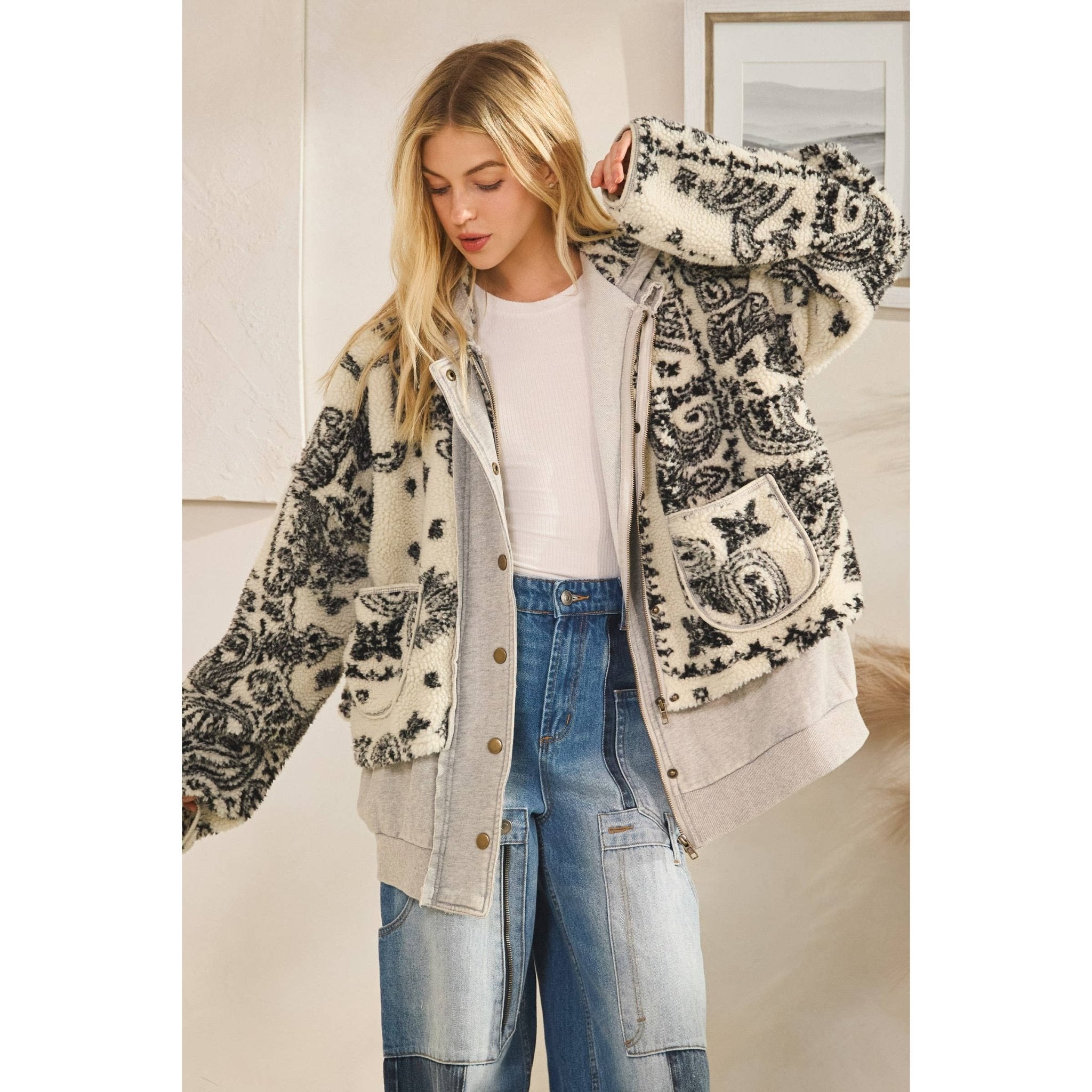 TERRY FLEECE MIX ZIP FRONT JACKET - UnLaced Boutique