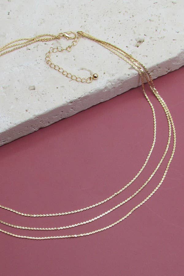 TRIPLE LAYER THIN FLAT CHAIN NECKLACE | 47N19403 - SILVER - UnLaced Boutique