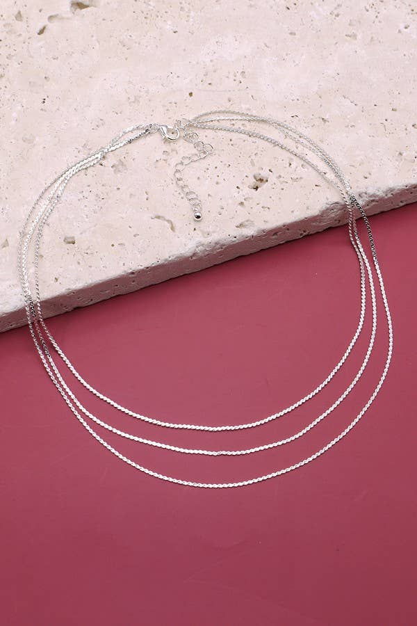 TRIPLE LAYER THIN FLAT CHAIN NECKLACE | 47N19403 - SILVER - UnLaced Boutique