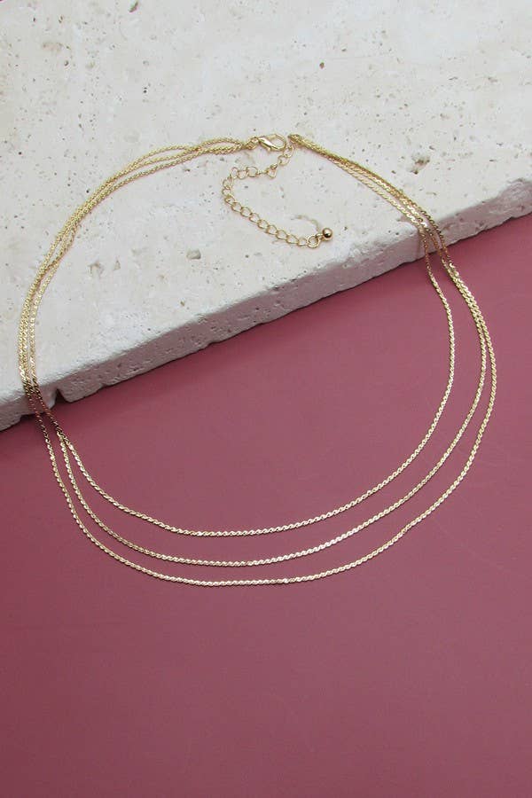 TRIPLE LAYER THIN FLAT CHAIN NECKLACE | 47N19403 - SILVER - UnLaced Boutique