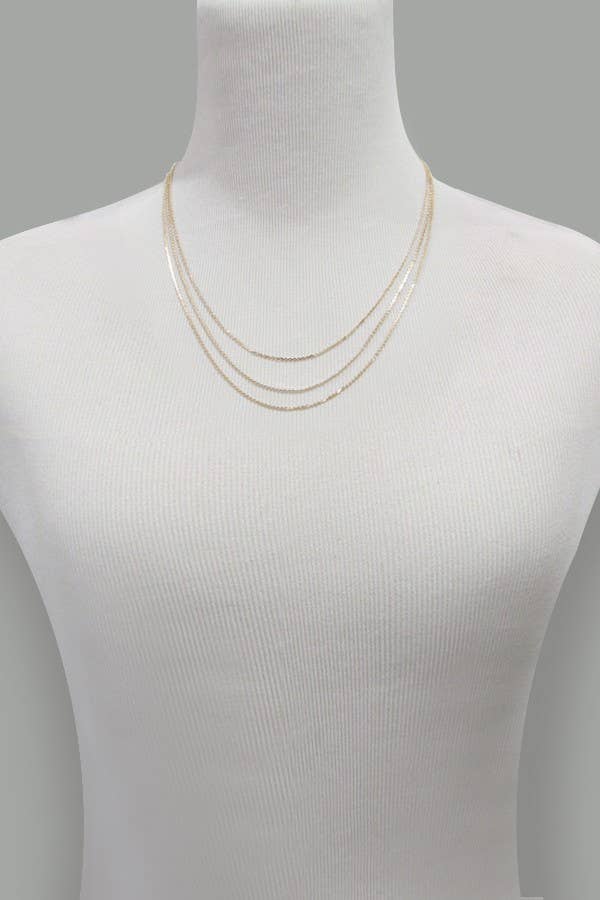 TRIPLE LAYER THIN FLAT CHAIN NECKLACE | 47N19403 - SILVER - UnLaced Boutique