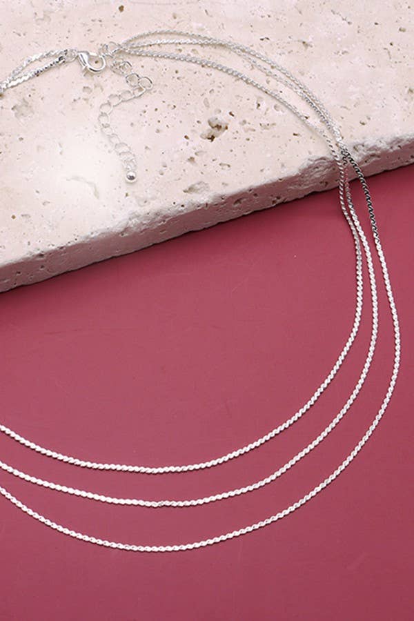 TRIPLE LAYER THIN FLAT CHAIN NECKLACE | 47N19403 - SILVER - UnLaced Boutique
