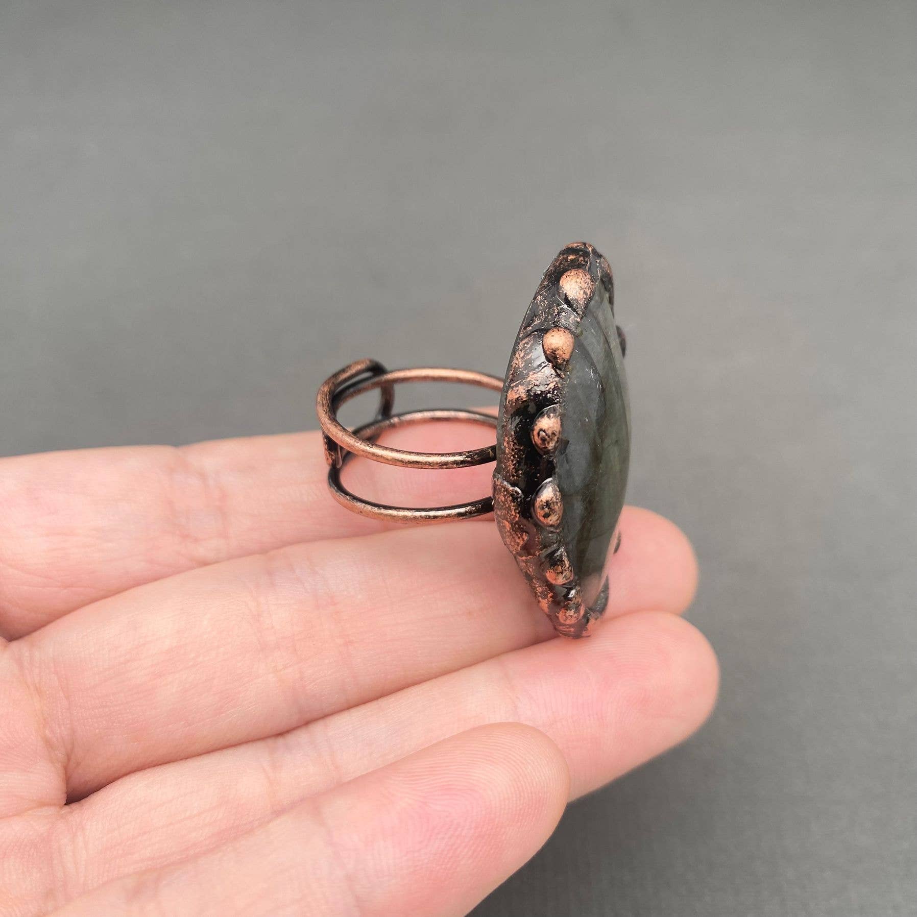 Vintage Anemousite Bronze Natural Stone Adjustable Ring - UnLaced Boutique